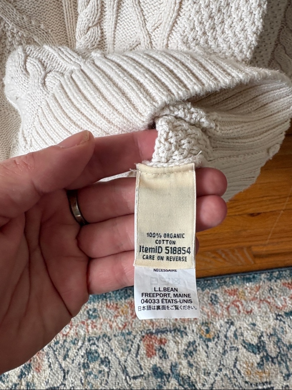 L.L. Bean Women’s Cream Cable Crewneck Sweater - Picture 5 of 6
